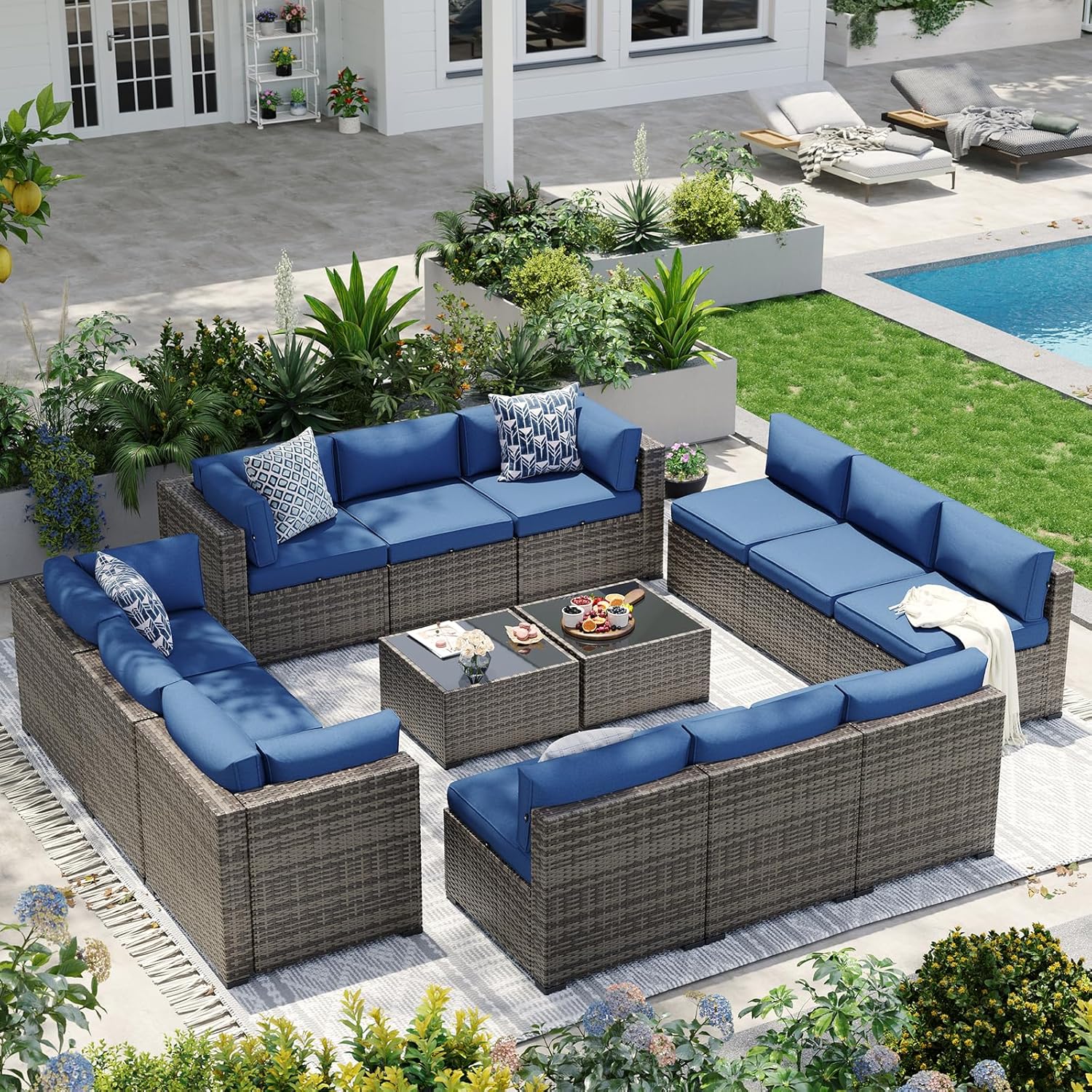 Aoxun Patio Furniture Sets, 7-Piece Outdoor Patio Furniture with Thick Cushions, Wicker Outdoor Conversation Set Sectional Sofa for Backyard, Poolside, Garden