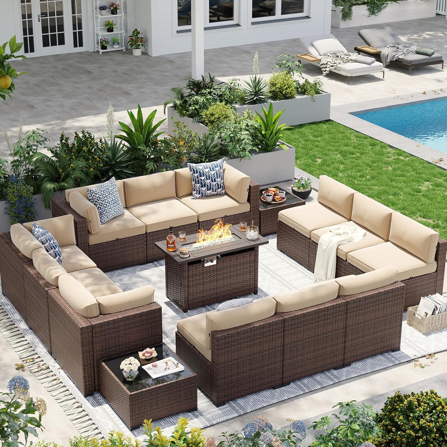 Aoxun Patio Furniture Sets, 7-Piece Outdoor Patio Furniture with Thick Cushions, Wicker Outdoor Conversation Set Sectional Sofa for Backyard, Poolside, Garden
