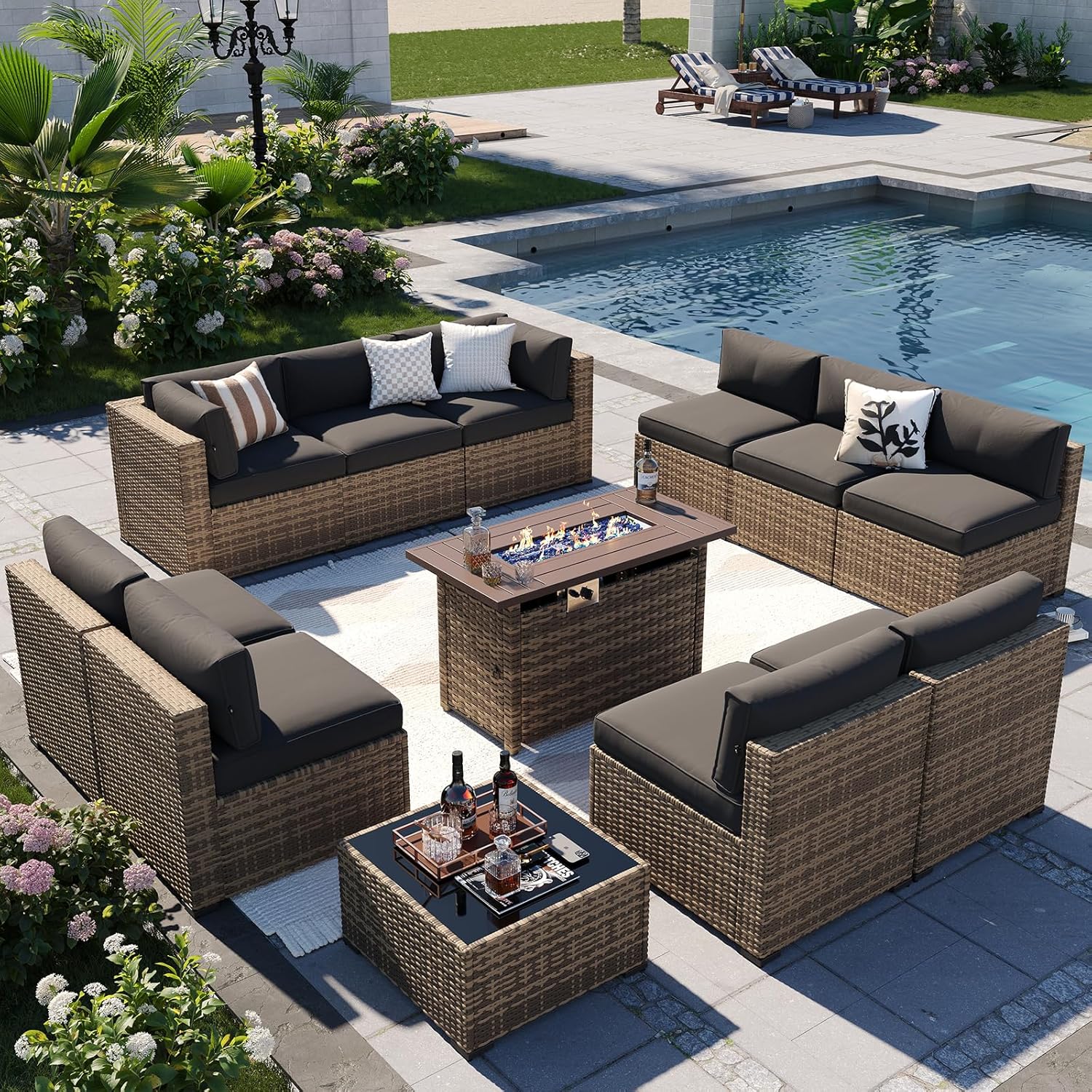 Aoxun Patio Furniture Sets, 7-Piece Outdoor Patio Furniture with Thick Cushions, Wicker Outdoor Conversation Set Sectional Sofa for Backyard, Poolside, Garden