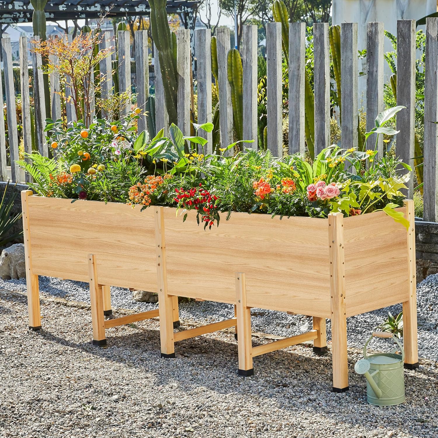 AMERLIFE 8x2 Ft Raised Garden Bed, 16 Inch Depth Featuring Legs, Drainage Holes, Ideal for Deep Rooted Vegetables, Flowers, Herbs, Elevated Wood Planter Box for Balcony, Patio, Backyard, Easy Assembly